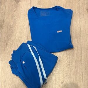 Figs Royal Blue Scrub Set with Light Blue Stripes